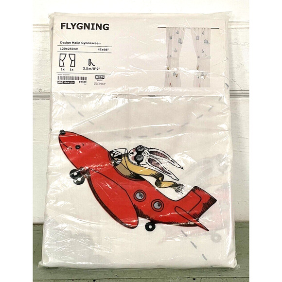 IKEA Curtains FLYGNING Airplane Flying Rabbit Bunny Kids 47 x 98" 2-panels NIP - Picture 1 of 5